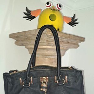 ALDO Black Lock And Key Satchel Tote Travel Faux Leather Crossbody Bag Large.